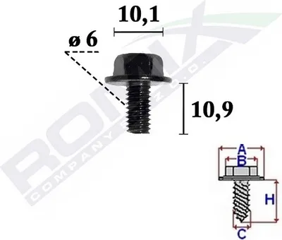 Produktbild von Schraube mit 6 mm Außengewinde, 10.9 mm Länge, 10.1 mm Kopfdurchmesser, 10 Stück