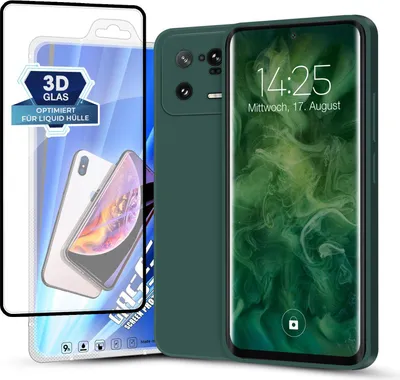 Produktbild von Hülle für Xiaomi 13 Pro 5G mit 9H Displayglas Displayschutz Plus Case Cover Bumper Silikon Softgrip Schutzhülle Farbe: Grün