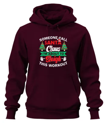Obrázok produktu pre Mikina s kapucňou Santa Claus Sleigh This Workout Christmas Fitness Gym Funny Uni Hoodie, Burgundy, L