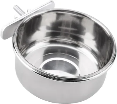 Imagen del producto de Comedero y bebedero de acero inoxidable para pájaros, tamaño L, para colgar, ideal para jaulas de pájaros