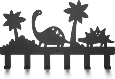 Produktbild von TOJ Living Kindergarderobe Pangea - 40CM - 6 Haken - Garderobe Kinder - Wandgarderobe - Garderobenhaken - Garderobenhaken Kinder - Kinder garderoben - Edelstahl - Dino / Dschungel - Schwarz