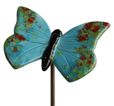 Produktbild von Gartenstecker Schmetterling aus Keramik blau 10 x 12,5 cm Gartendeko Gartenfigur
