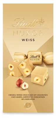 Produktbild von Lindt Nuxor Weiß Schokolade mit Haselnüssen 103g