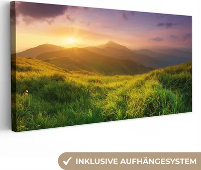 Produktbild von MuchoWow® - Leinwandbilder - Berge - Sonne - Natur, Wandbild, Wanddeko Bilder Wohnzimmer, 40x20 cm