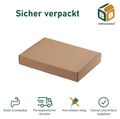 Produktbild von 25 x Maxibriefkarton (319 x 225 x 50 mm) DIN A4 stabiler Versandkarton Faltschachtel Versandschachtel Wellpappe BB-Verpackungen
