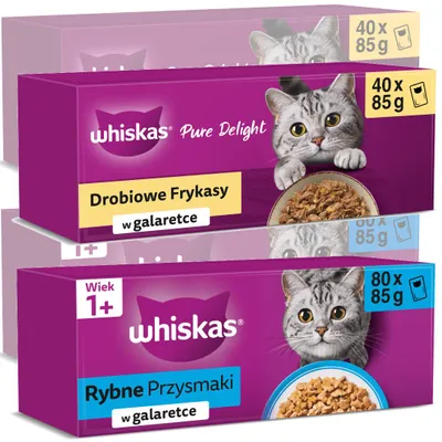 Produktbild von Whiskas Adult 160x85g Fischleckerbissen und Geflügelgenuss Nassfutter