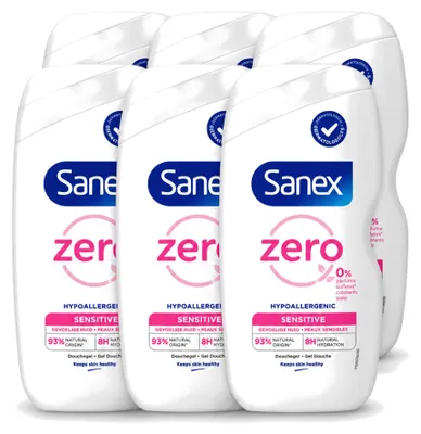 Obrázok produktu pre 6 kusov gélu na sprchovanie Sanex Zero% pre citlivú pokožku - 400 ml - výhodný balík