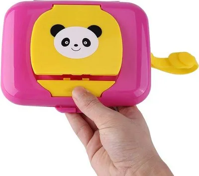 Image de Boîte de lingettes humides rose et jaune pour bébé, voyage, poussette