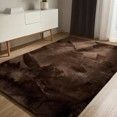 Furry Vloerkleed 120x170 cm, Braun, Kunstfell, Hochflor, Antirutsch