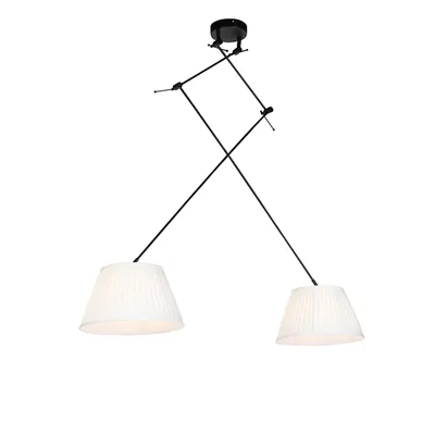Zdjęcie produktu dla QAZQA – klasyczna I antyczna lampa wisząca I lampa wisząca I lampa wisząca z plisowanym kloszem kremowym 35 cm – błyskawica II czarna I 2-punktowa I salon I sypialnia – tekstylny cylinder I podłużna I okrągła –