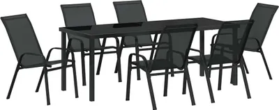 Obrázok produktu pre vidaXL Záhradná jedálenská súprava, 7 kusov, čierna, oceľ s práškovým nástrekom