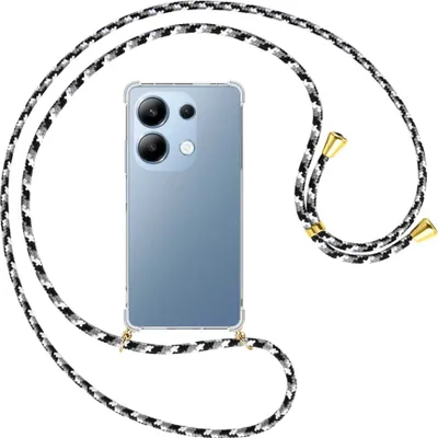 Produktbild von Handykette Backcover-Schutzhülle mit Band (Metall goldfarben) für Xiaomi Redmi Note 13 Pro 4G - schwarz/grau/weiß