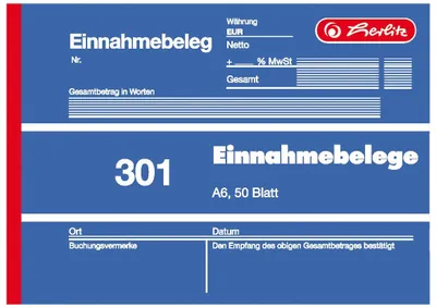 Produktbild von Herlitz Einnahmebeleg 301 / A6 quer / 50 Blatt