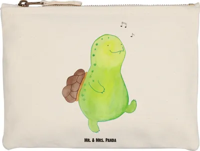Produktbild von Mr. & Mrs. Panda Beauty Bag Schildkröte Pfeifen Größe M - Weiß - Geschenk, kosmetiktäschchen, Depression, Glück, Schildkröten, Kosmetiktasche, Schlampermäppchen, Trennung