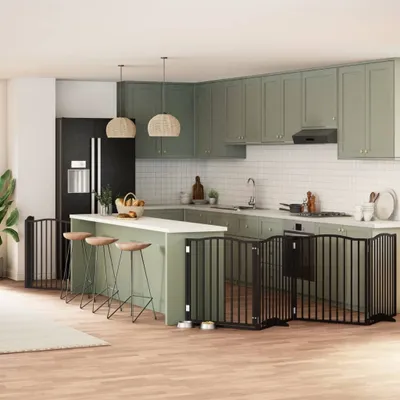 Produktbild von Möbel 6-tlg. Hundetor mit Tür Faltbar Schwarz 480 cm Pappelholz3155629