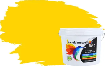 Produktbild von RyFo Colors Bunte Wandfarbe Manufakturweiß Kanariengelb 3l - weitere Gelb Farbtöne und Größen erhältlich, Deckkraft Klasse 1, Nassabrieb Klasse 1