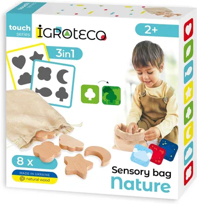 Productafbeelding van Sensorische zak natuur van hout - Educatief spel voor kinderen - 6 spelvarianten - Ontwikkeling van fijne motoriek - Kleuren en vormen
