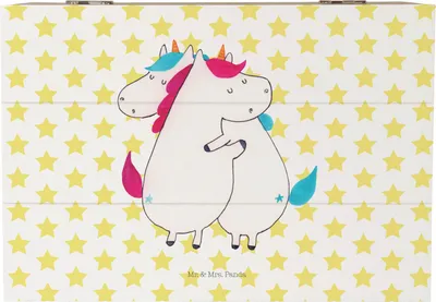 Produktbild von Mr. & Mrs. Panda Schatulle Einhörner Umarmen 22 x 15 cm - Weiß - Geschenk, Schatzkiste, Geschenkbox, BFF, fotobox, Unicorn, Freundin, Holztruhe, Box, truhe holz, Einhorn