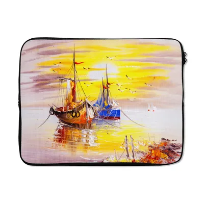 Produktbild von MuchoWow® Laptop Hülle 15 Zoll Malerei - Boot - Wasser - Ölfarbe Laptoptasche - Laptoptasche - Sleeve - Rundum-Schutz