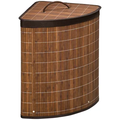 Produktbild von HOMCOM Wäschekorb 55L Wäschesammler Wäschebox mit Deckel, Griff, Waschekorbsammler, Wäschesortierer mit herausnehmbarem Wäschesack für Badezimmer, Bambus, Braun