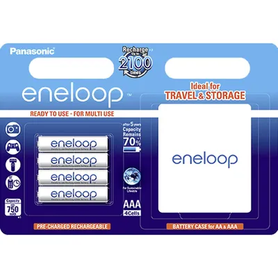 Produktbild von eneloop Micro Akku BK-4MCCEC4BE Ni-MH 1,2V / 800mAh 4er Blister inkl. Akkubox