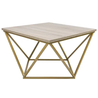 Zdjęcie produktu dla Stolik kawowy Curved ze złotą podstawą i blatem w kolorze ciemnego dębu 60 cm