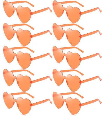 Produktbild von Dwenarry Herz Sonnenbrille Orange Partybrille Lustige Herzform Sonnenbrillen Set 90er Herzen Party Brille Fasching Trendy Herzbrille für Damen,10 Stücke