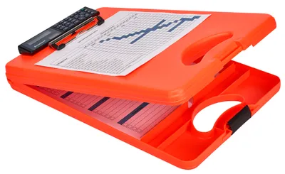 Produktbild von Formularkassette DeskMate II Safety mit Klemme und Taschenrechner A4 neonorange