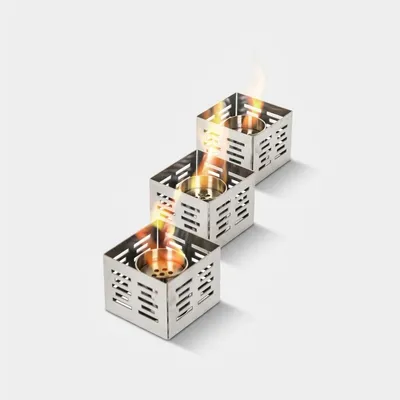 Produktbild von Set aus 3 Bioethanol-Tischkaminen aus Stahl ohne Rauchabzug Trio