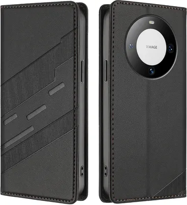 Produktbild von Hülle für Huawei Mate 60 Pro /Mate 60 Pro+, Kunstleder Brieftaschen Handyhülle mit Kartenfach und Standfunktion Schwarz