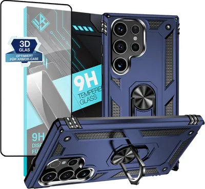 Produktbild von Armor Outdoor Handyhülle für Samsung Galaxy S24 Ultra Handy Panzer Case Schutzhülle mit 9H Displayglas Displayschutz Farbe: Blau