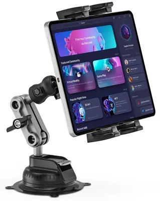 Productafbeelding van Tablet houder voor auto, 360° draaibaar en verstelbaar, geschikt voor tablets en telefoons van 4,7 tot 12,9 inch, met bevestiging op het dashboard of de voorruit via een zuignap en een metalen arm