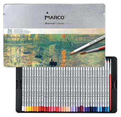 Produktbild von Buntstifte wasserlöslich 36 Farben sechseckig mit Pinsel Set für Anfänger in Eisenbox