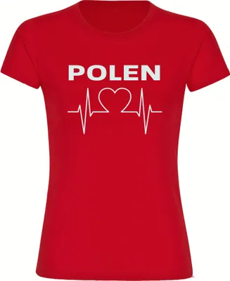 Produktbild von multifanshop Damen T-Shirt - Polen - Herzschlag, rot, Größe L