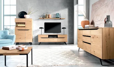Immagine prodotto di Vetrina moderna, mobile contenitore in legno, armadio design, scaffalatura con vetrine