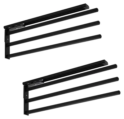 Produktbild von SOTECH Handtuchhalter 3-armig ausziehbar 450-730 mm schwarz matt – Handtuchstange (2 Stück)
