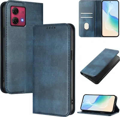 Obrázek produktu pro Pouzdro pro Motorola Moto G84, vintage kožené pouzdro s RFID ochranou, přihrádkami na karty, stojánkem Modrý