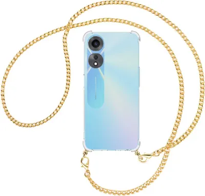Produktbild von Handykette Backcover-Schutzhülle mit Band (Metall goldfarben) für Oppo A58 5G, Oppo A78 5G (6.56'') - goldfarbene Kette