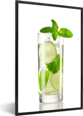 Produktbild von MuchoWow® MuchoWow® Gerahmtes Poster Mojito-Cocktail auf weißem Hintergrund 40x60 cm - Poster mit zchwarzem Bilderrahmen - Papierdruck - Wandbilder