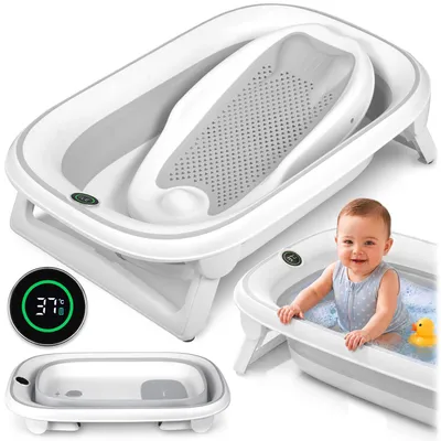 Produktbild von Faltbare Babybadewanne für Kinder und Säuglinge mit Thermometer und Einsatz Nukido NK-279, weiß und