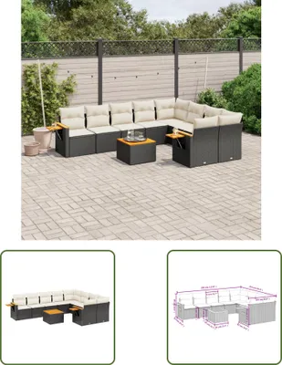 Produktbild von The Living Store 10-tlg. Garten-Sofagarnitur mit Kissen Schwarz Poly Rattan