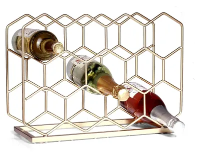 Produktbild von Weinregal für 14 Flaschen, freistehend, modernes goldfarbenes Metall
