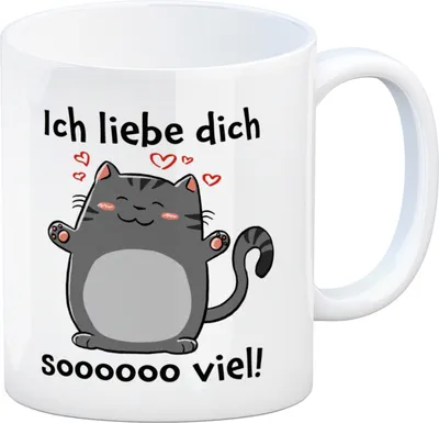 Produktbild von Ich liebe dich soooooo viel Kaffeebecher mit niedlicher Katze