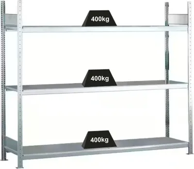 Produktbild von Schulte Weitspannregal mit Stahlböden WS 2000 | Grundregal | HxBxT 200x200x60cm | 3 Ebenen | Fachlast 400kg | Verzinkt