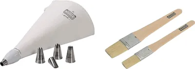 Produktbild von Kaiser | La Forme Plus Starter Set | Spritzbeutel inkl. Backpinsel | 9-teilig | wiederverwendbarer Spritzbeutel | groß mit Tüllen | Adapter | 5 Spritztüllen | kochfest | Schneidehilfslinie