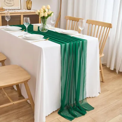Produktbild von Chiffon Tischläufer Hochzeit Deko Stoff Waldgrün 70 x 300 cm