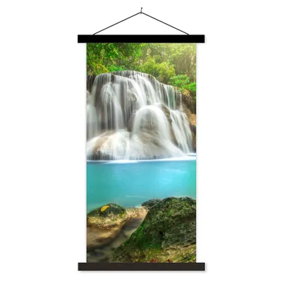 Produktbild von MuchoWow® Textilposter Wald - Wasserfall - Natur 40x80 cm mit schwarzem Rahmen - Wandemalerei