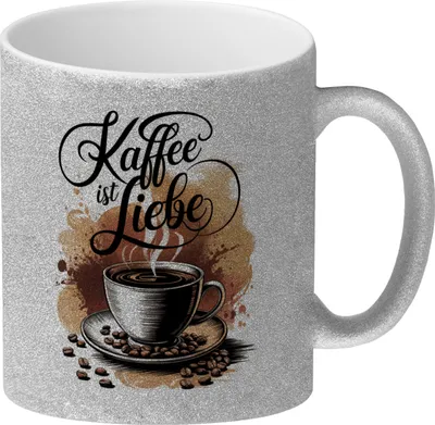 Produktbild von Kaffee ist Liebe Glitzer-Kaffeebecher für Kaffeeliebhaber