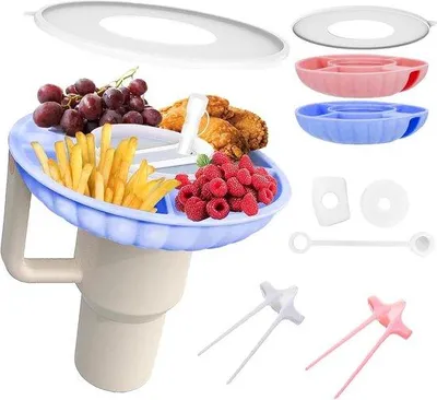 Immagine prodotto di Borsa a forma di anello grande da 100 oz con 4 scomparti - blu - per snack, stuzzichini, frutta secca - ideale per articoli della Stanley Cup