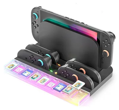 Produktbild von Für Nintendo Switch 2 Konsole & Joy-Con RGB Ladestation mit 9 Spielkarten Slots